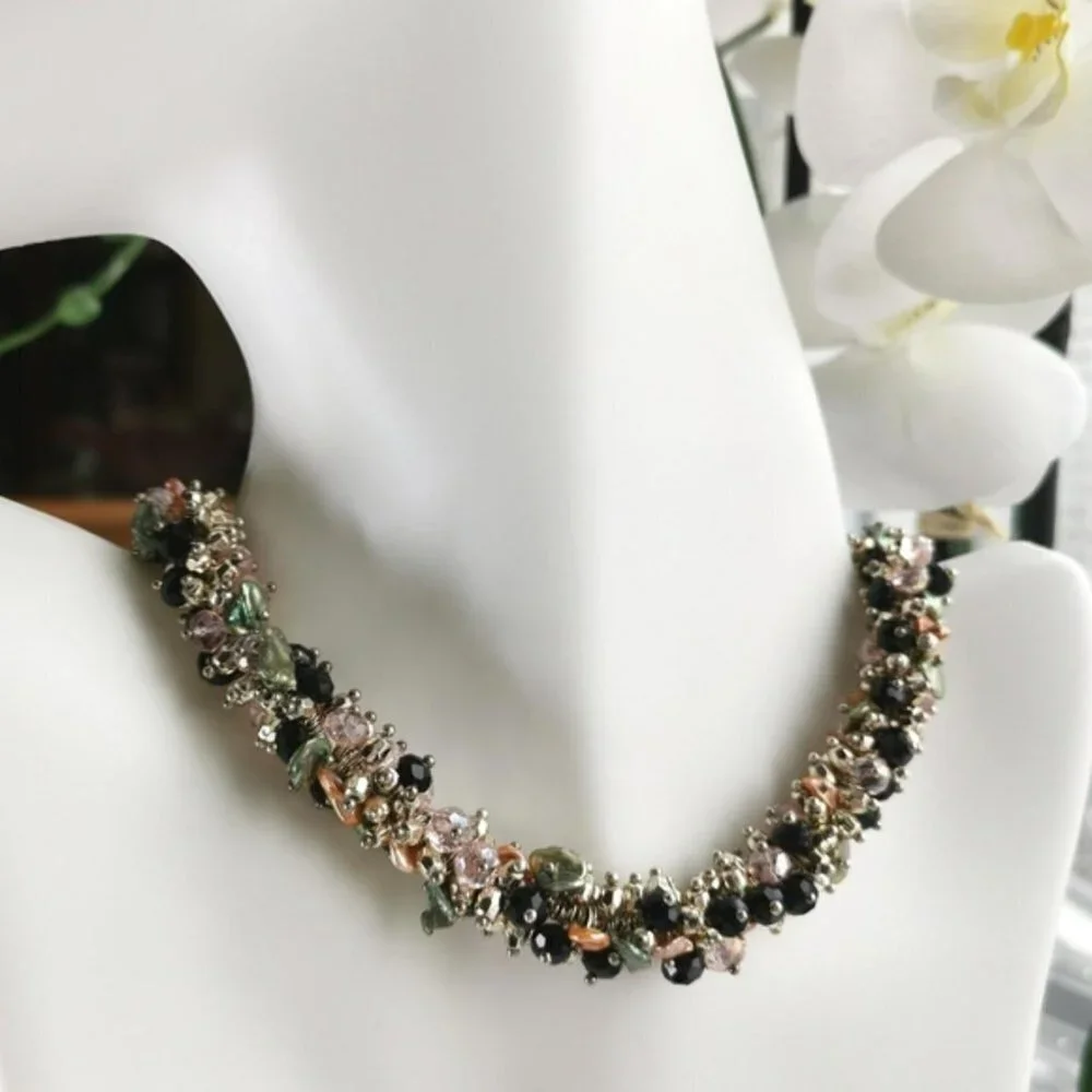 sold Keshi Pearl and crystal necklace in sterling silver ๐ - Picture 1 of 8